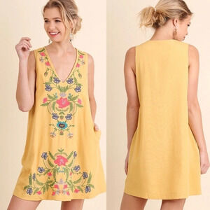 Umgee • Yellow Embroidered Mini Dress